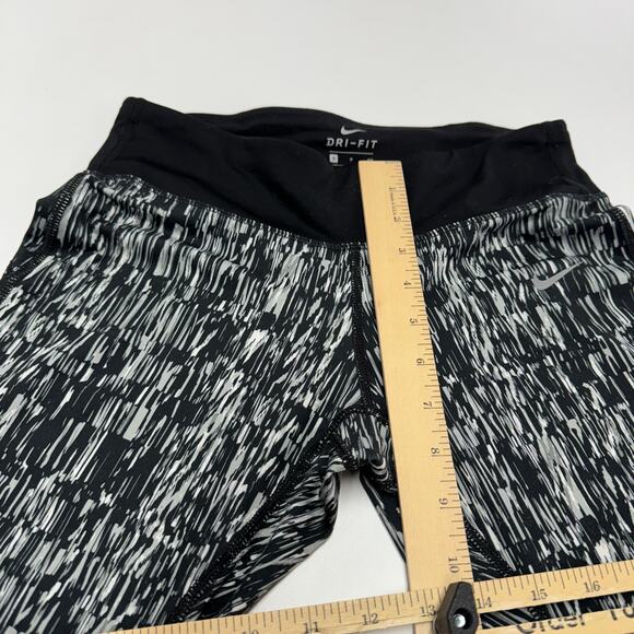 Nike Leggings Womens Small Black White Print Racer Crop Athletic Running Dri Fit - Picture 9 of 9